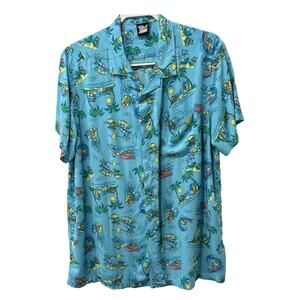 Tom & Jerry Hawaiian Shirt Mens Button Down Short Sleeve L Beach cartoon blue